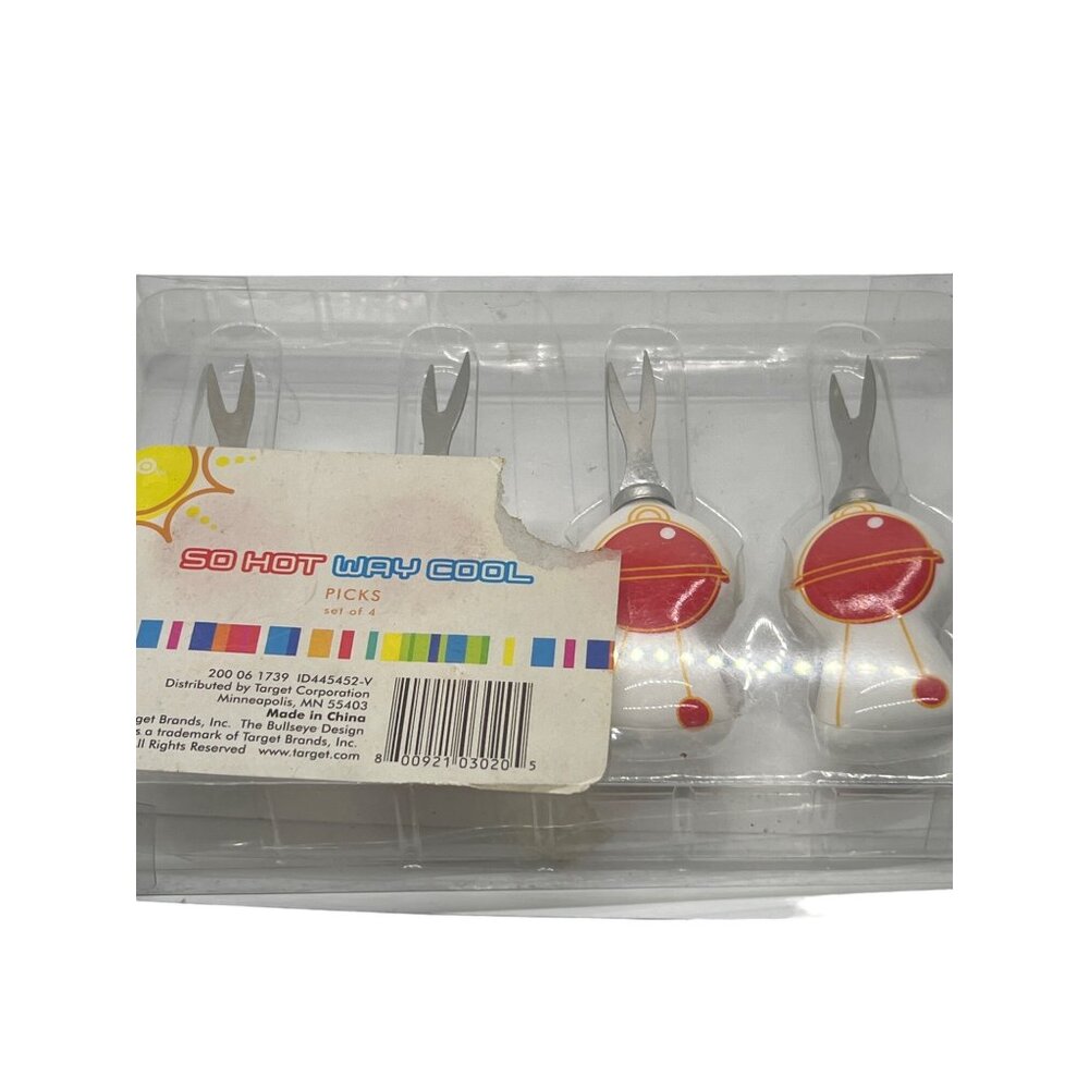 Set of 4 So Hot Way Cool Picks Ceramic Handle Grill Design NEW